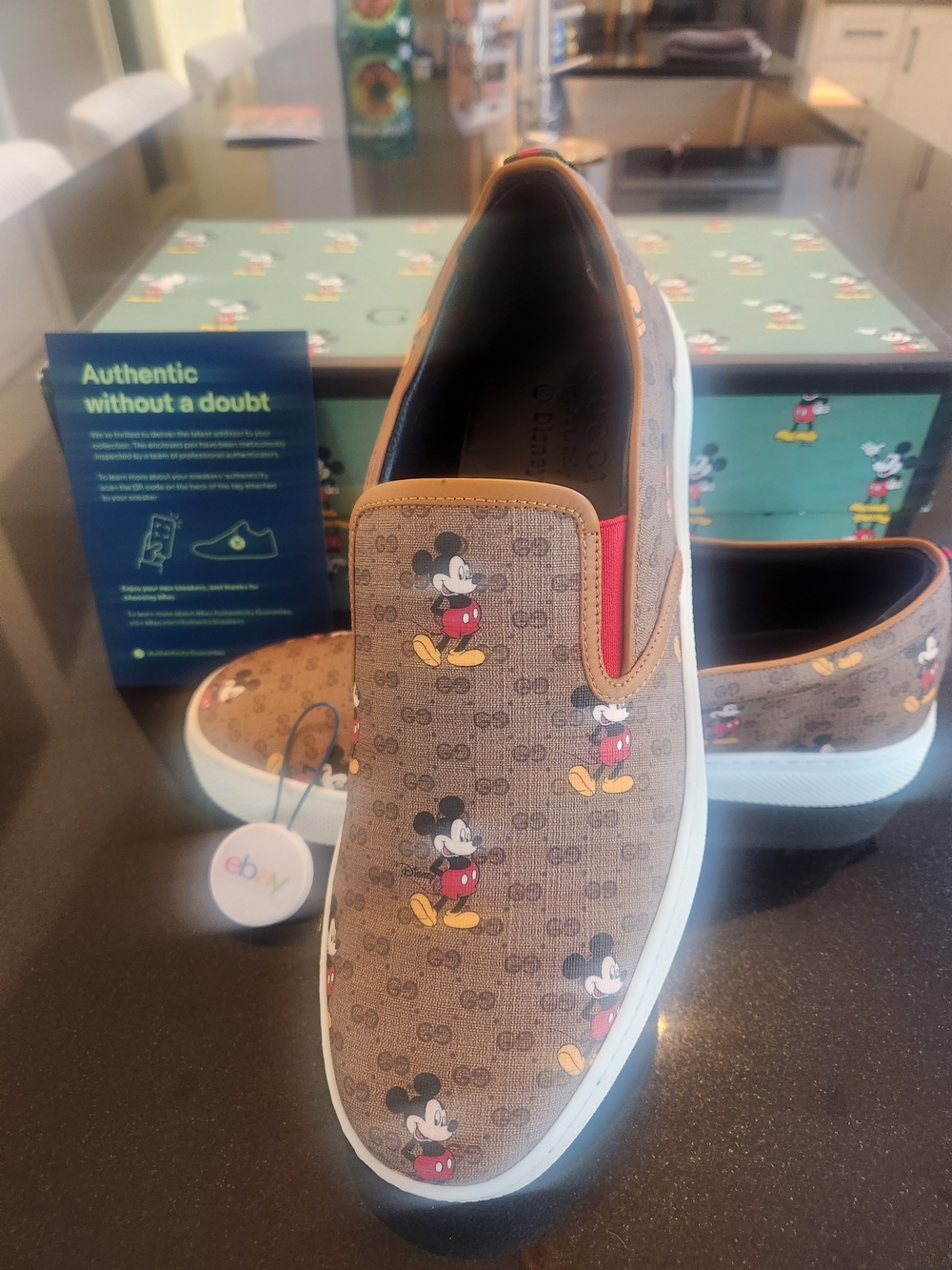 Authentic New Gucci Brown GG Mickey Mouse Slip-On Sneakers size G9/US9.5-10 - Picture 2 of 10